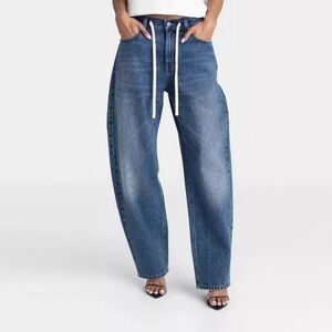 KBB by Kahlana The Lynnox Jean Mid Rise Barrel Wide Leg Dark Wash Jeans Size 10